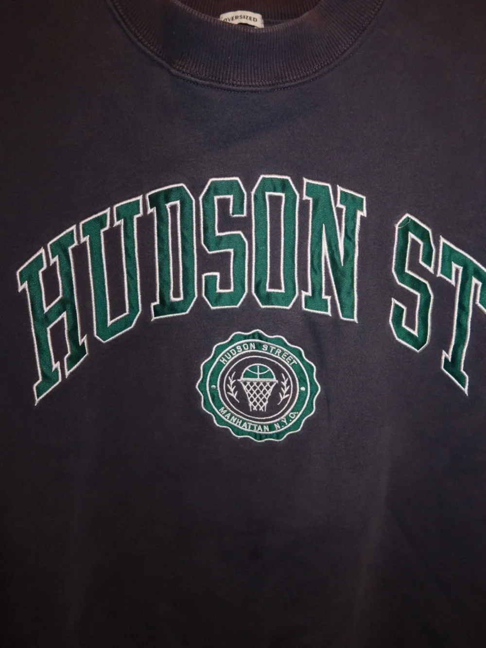 Abercrombie & Fitch Dark Gray Crewneck Sweatshirt with Green Lettering